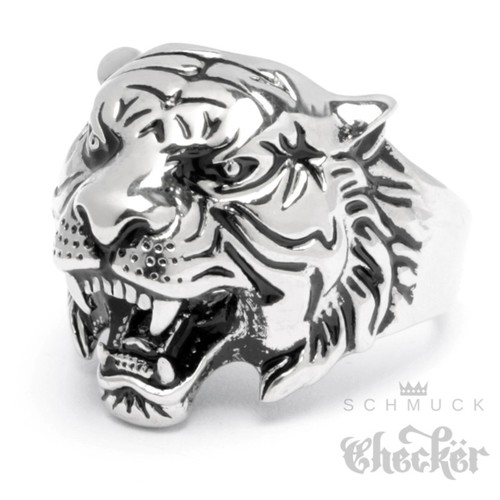 Tiger ring edelstahl silber - tiger,